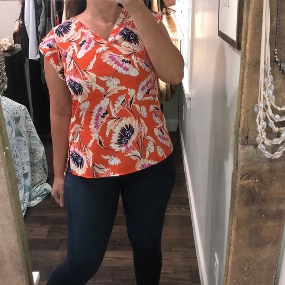 Rachel Rachel Roy floral medium orange summer top - Picture 4 of 9